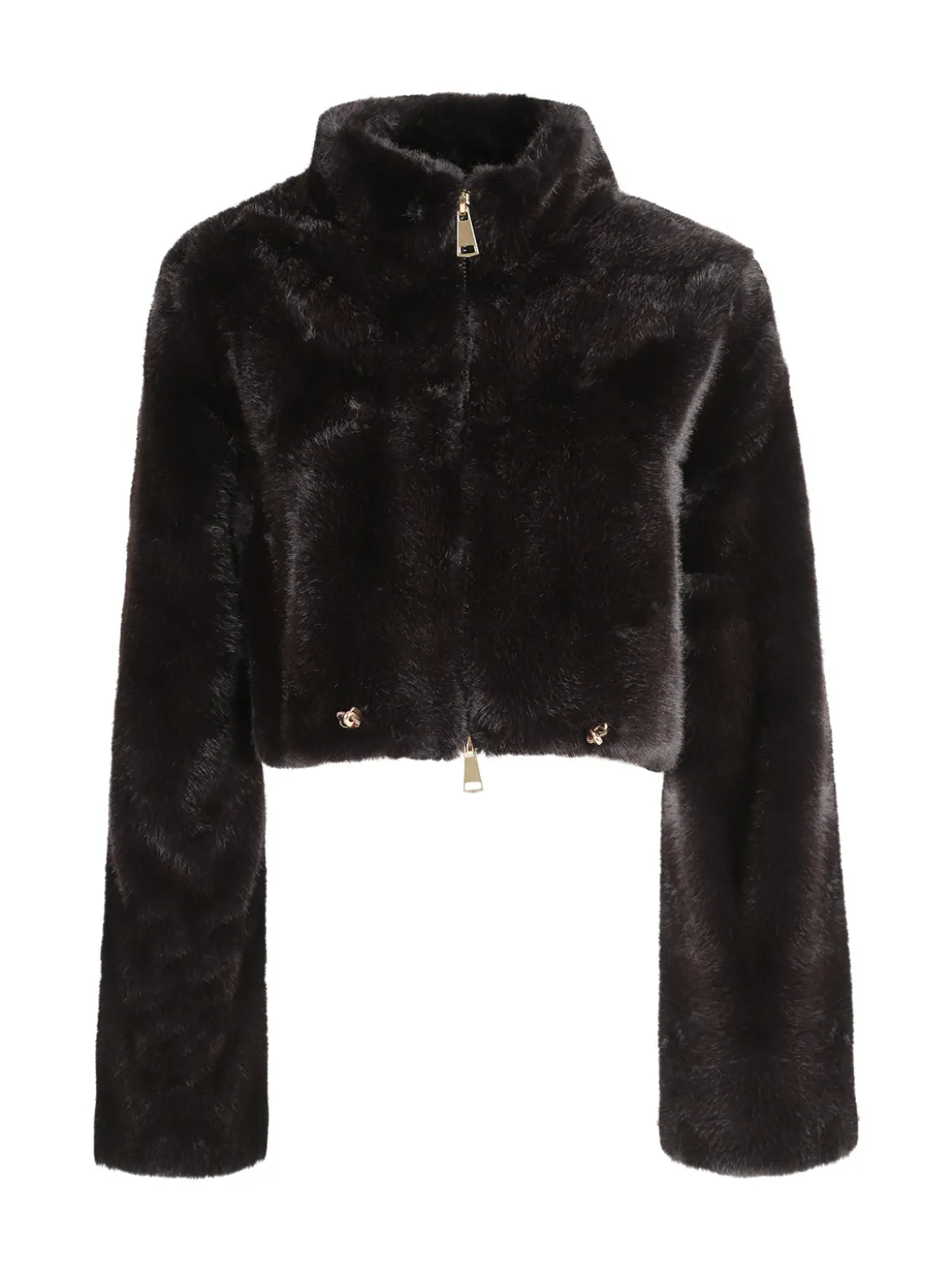 Solada Giacca donna cropped in pelliccia sintetica con coulisse - moro