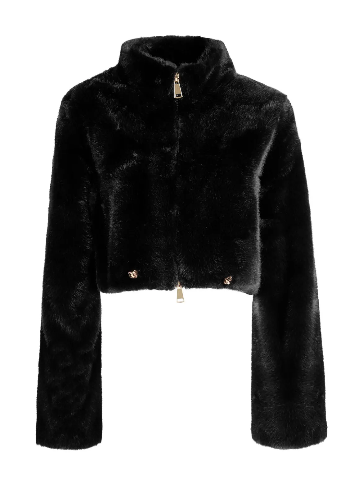 Solada Giacca donna cropped in pelliccia sintetica con coulisse - nero