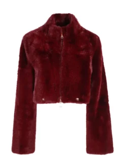 Solada Giacca donna cropped in pelliccia sintetica con coulisse - bordeaux