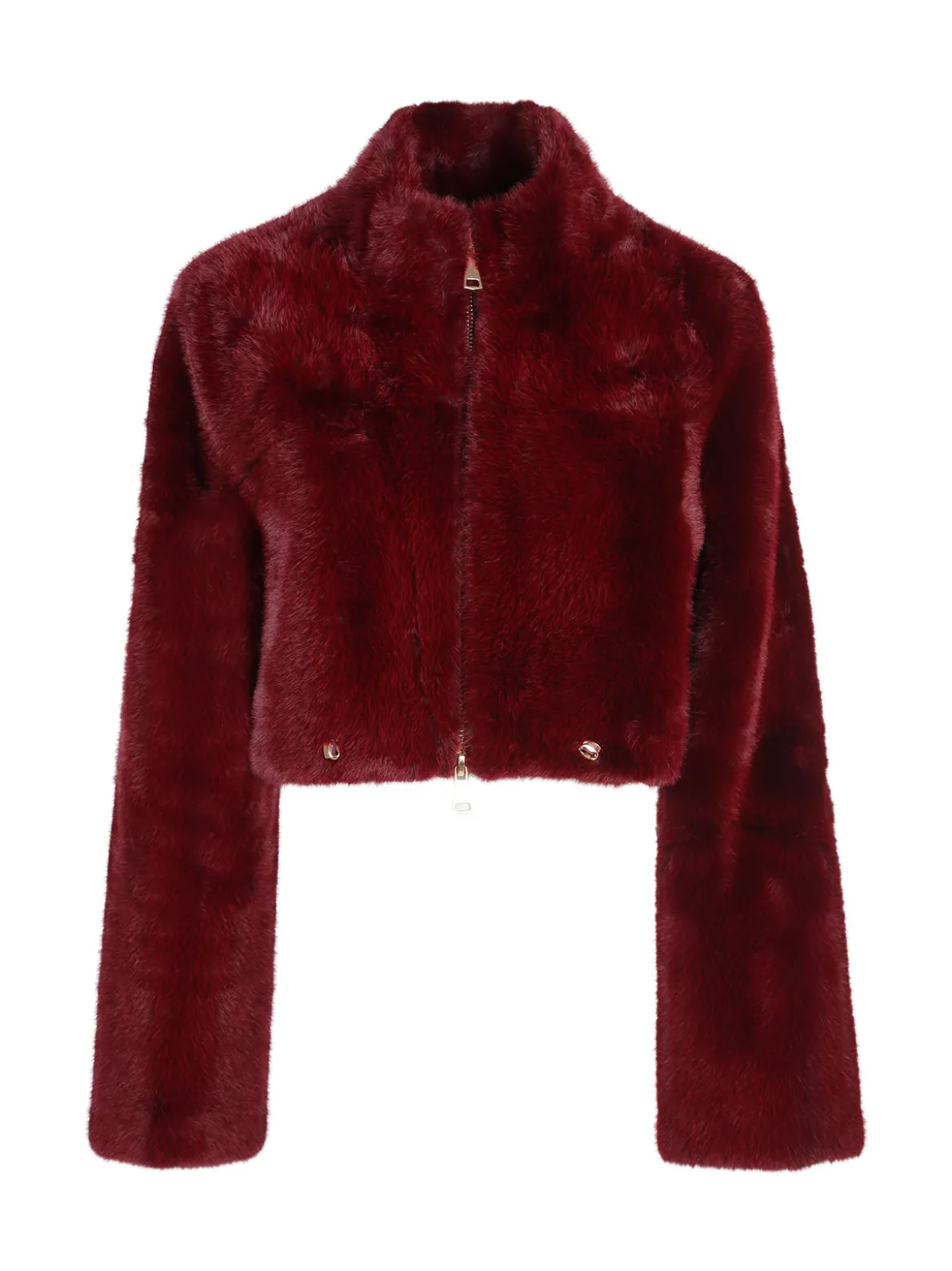 Solada Giacca donna cropped in pelliccia sintetica con coulisse - bordeaux