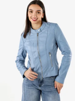 Solada Giacca donna in ecopelle con zip - azzurro