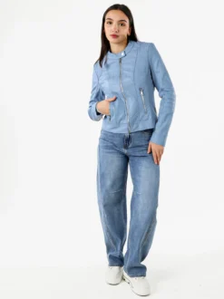 Solada Giacca donna in ecopelle con zip - azzurro