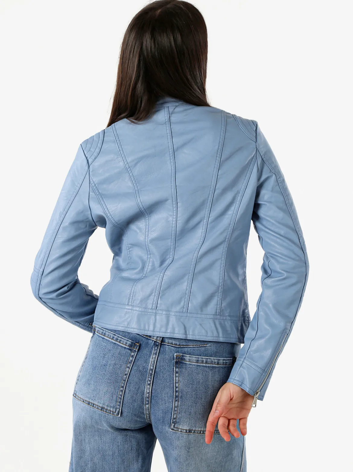Solada Giacca donna in ecopelle con zip - azzurro