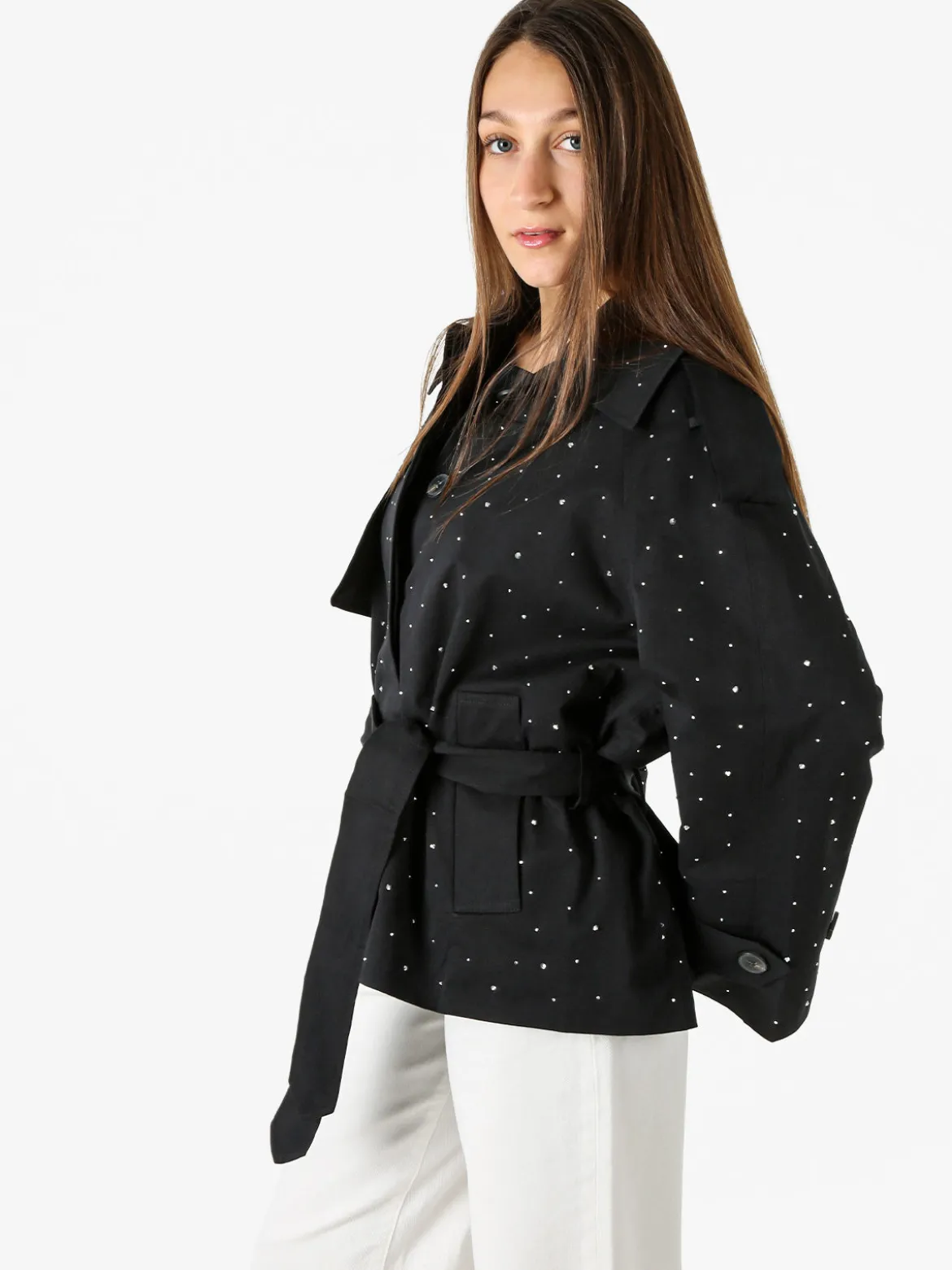 Solada Giacca donna oversize in cotone con micro borchie - nero