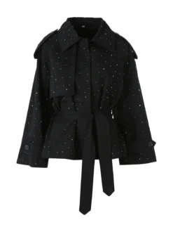 Solada Giacca donna oversize in cotone con micro borchie - nero