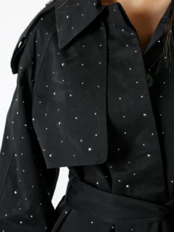 Solada Giacca donna oversize in cotone con micro borchie - nero