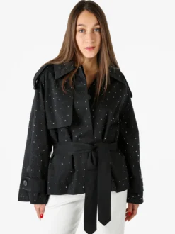 Solada Giacca donna oversize in cotone con micro borchie - nero