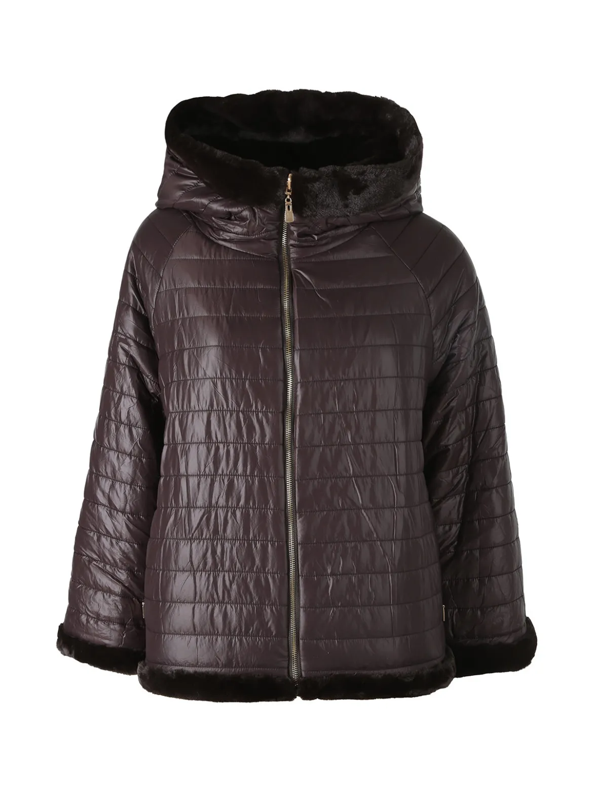 Solada Giacca donna oversize in ecopelliccia reversibile - moro