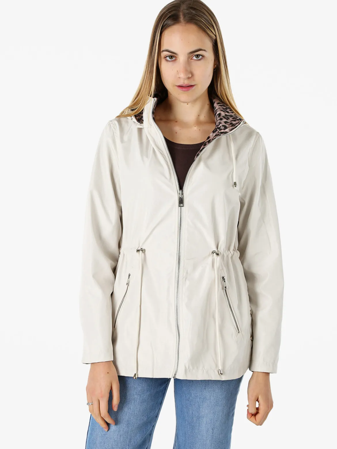 Solada Giacca leggera da donna reversibile con cappuccio e zip - panna