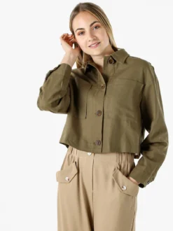 Solada Giacca oversize da donna in misto cotone e lino - militare