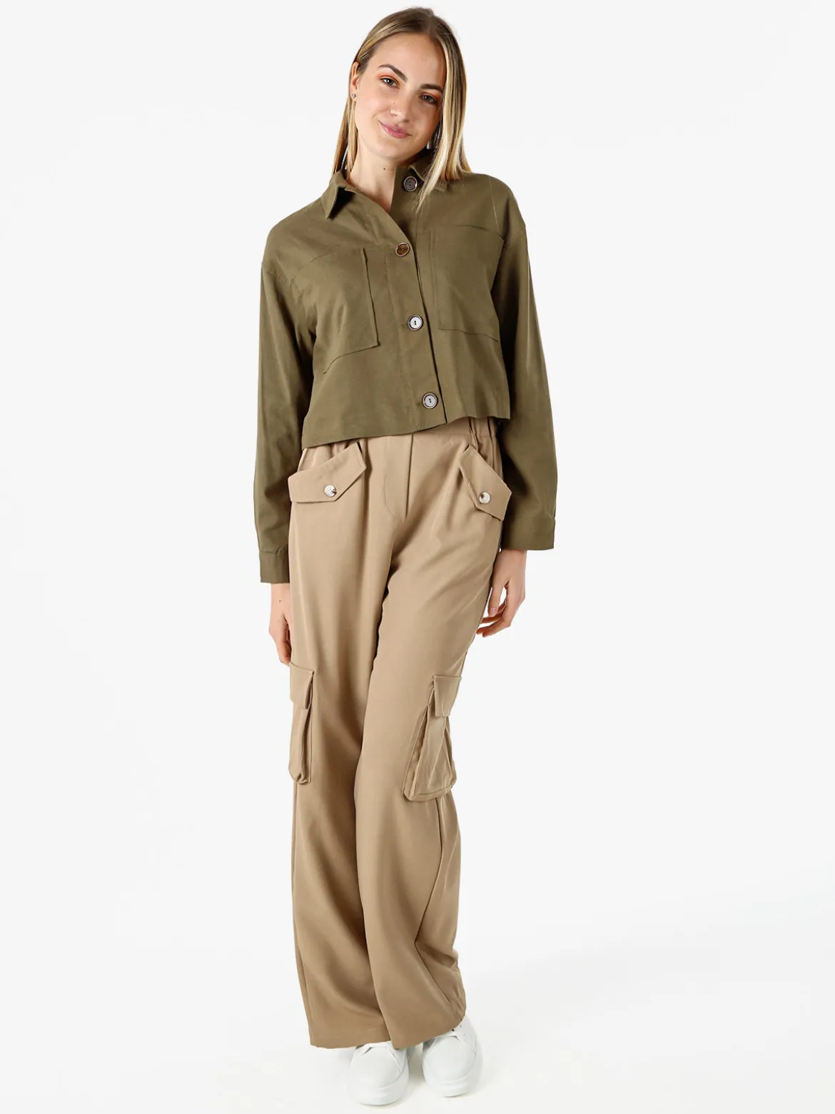Solada Giacca oversize da donna in misto cotone e lino - militare