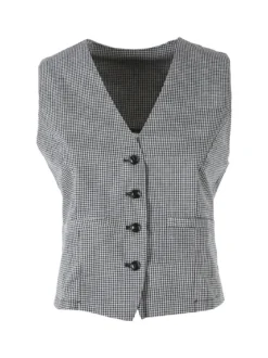 Solada Gilet da donna in cotone con stampa a quadretti - nero