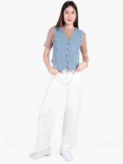 Solada Gilet donna in jeans con bottoni
