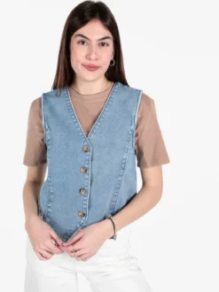 Solada Gilet donna in jeans con bottoni