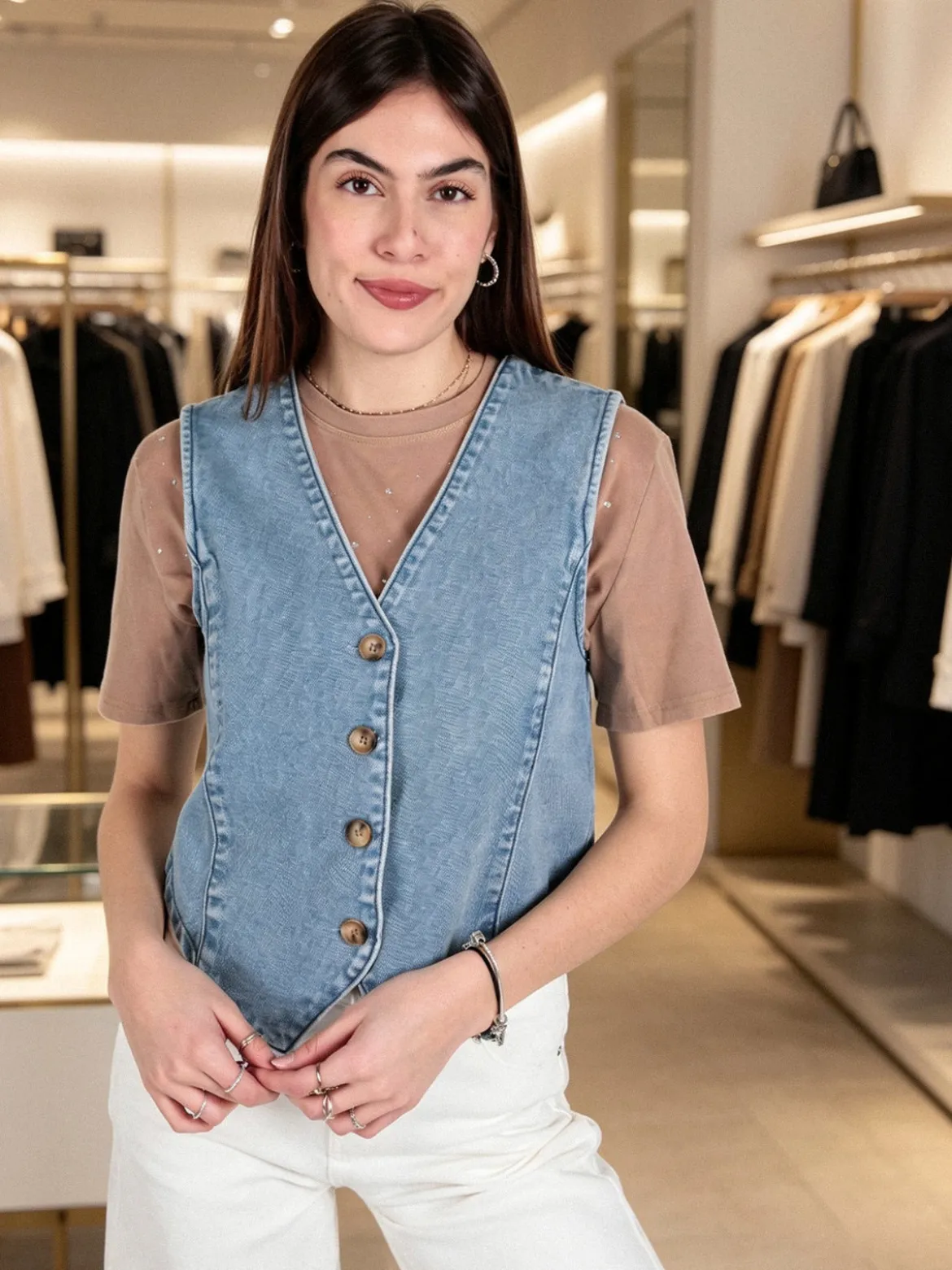Solada Gilet donna in jeans con bottoni
