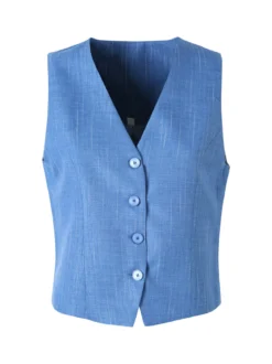 Solada Gilet donna in misto lino e viscosa con bottoni - blu