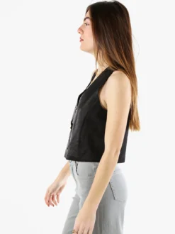 Solada Gilet donna in tessuto cangiante con bottoni dorati - nero
