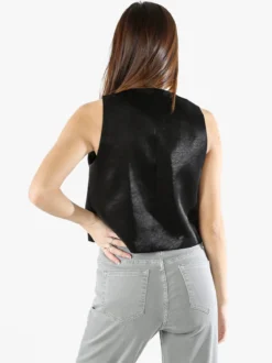Solada Gilet donna in tessuto cangiante con bottoni dorati - nero