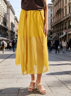 Solada Gonna lunga da donna con cintura bicolore in corda - senape