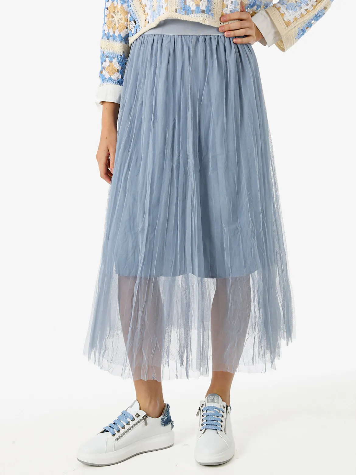 Solada Gonna midi da donna in tulle - cielo