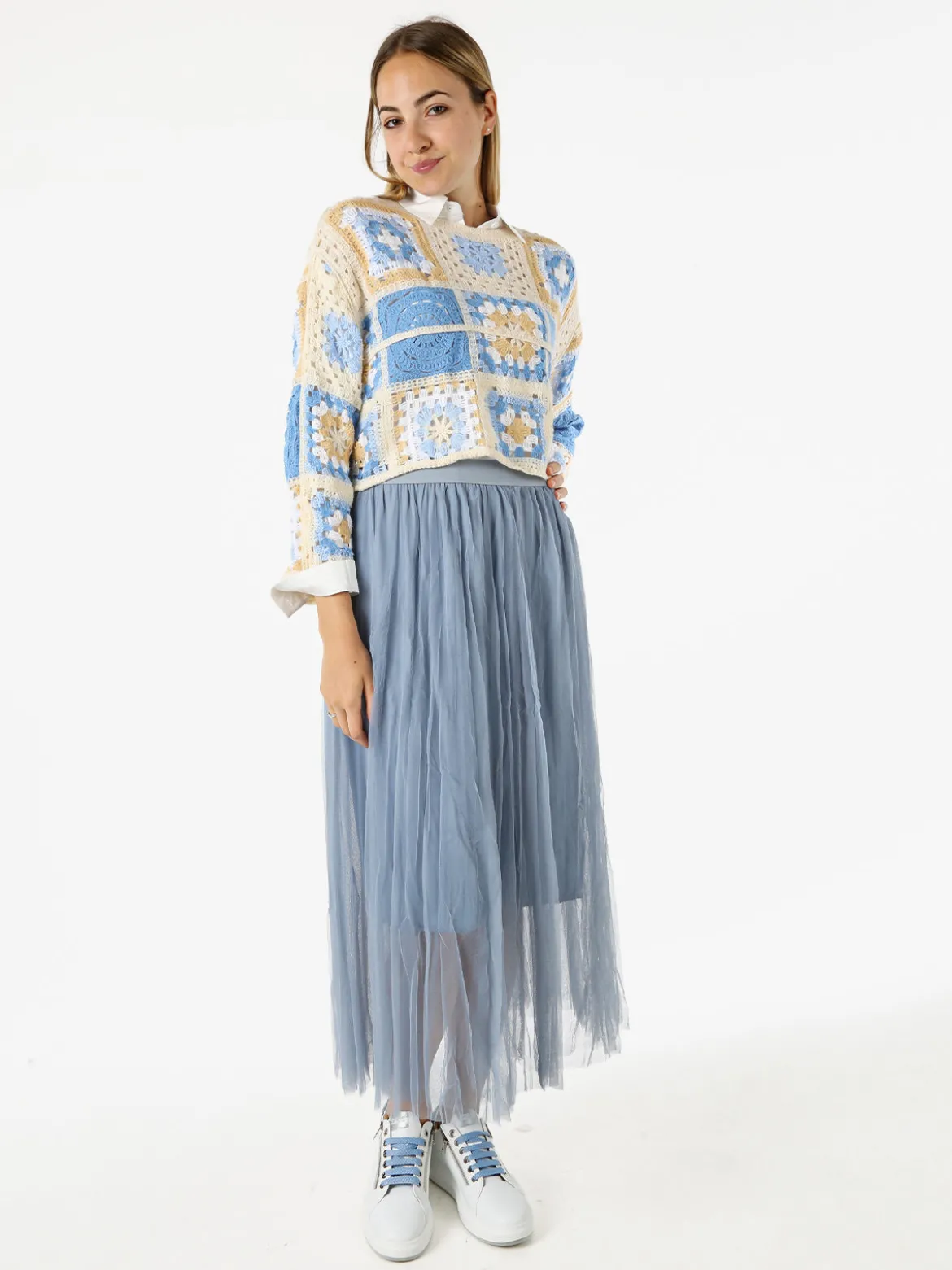 Solada Gonna midi da donna in tulle - cielo