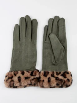 Solada Guanti da donna scamosciati con bordo animalier in pelliccia sintetica