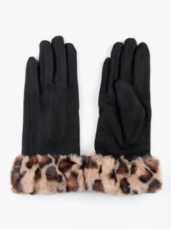 Solada Guanti da donna scamosciati con bordo animalier in pelliccia sintetica