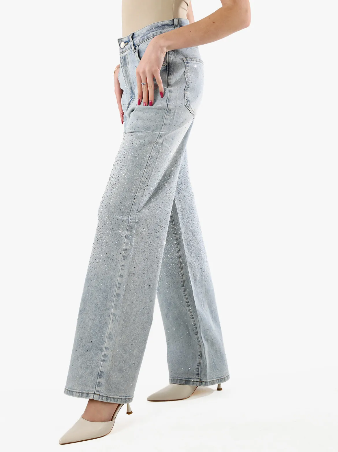 Solada Jeans donna a gamba larga con strass - jeans