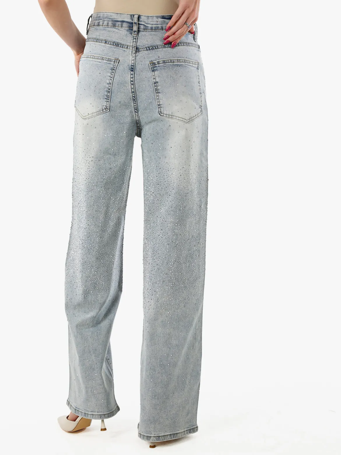 Solada Jeans donna a gamba larga con strass - jeans