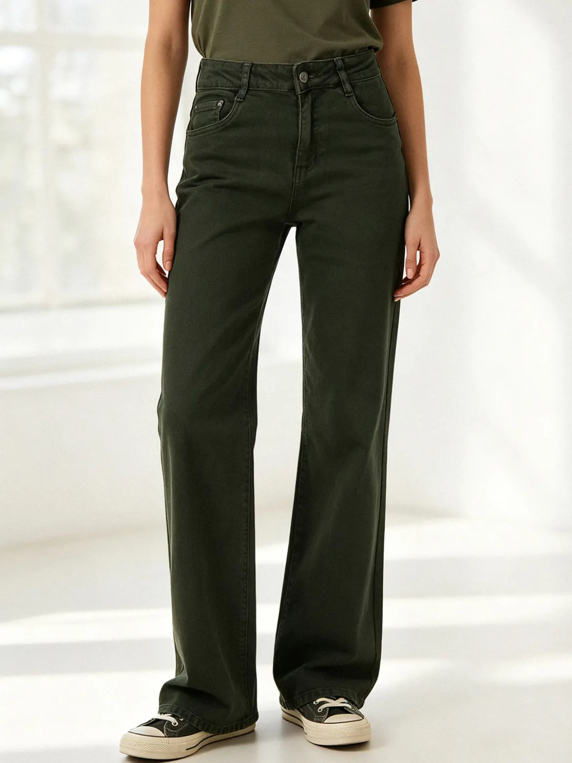 Solada Jeans donna a vita alta con gamba larga - militare