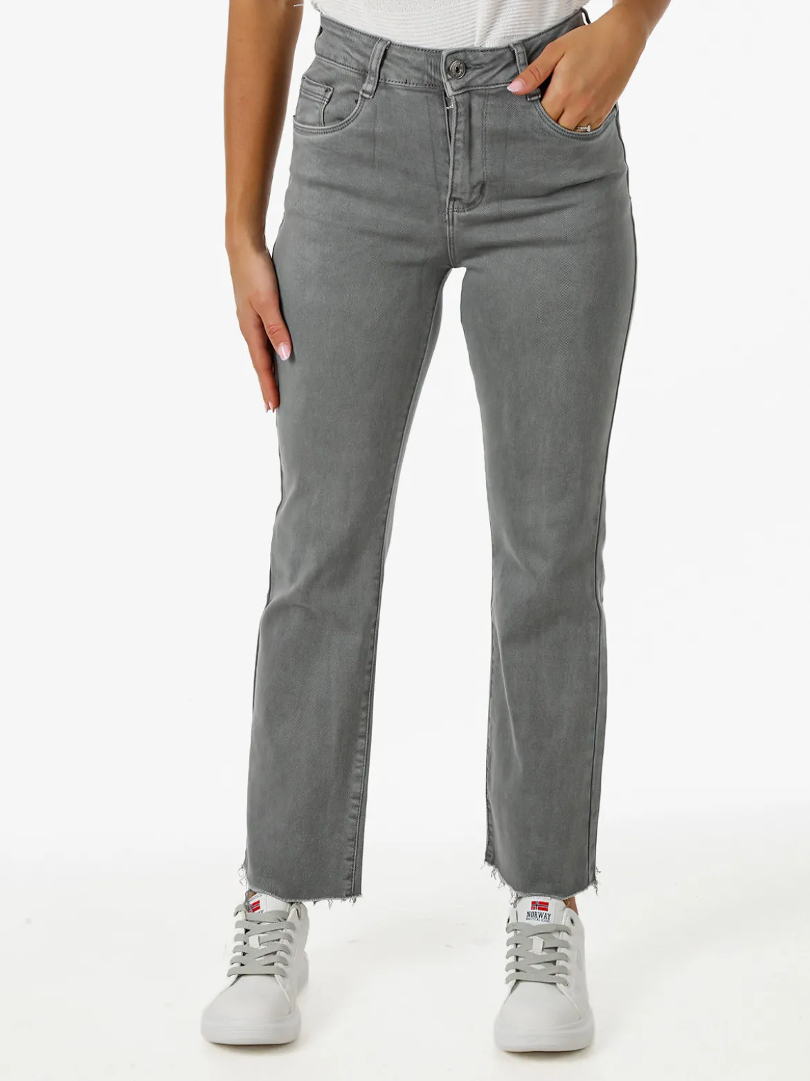 Solada Jeans donna cropped con finale taglio laser - grigio