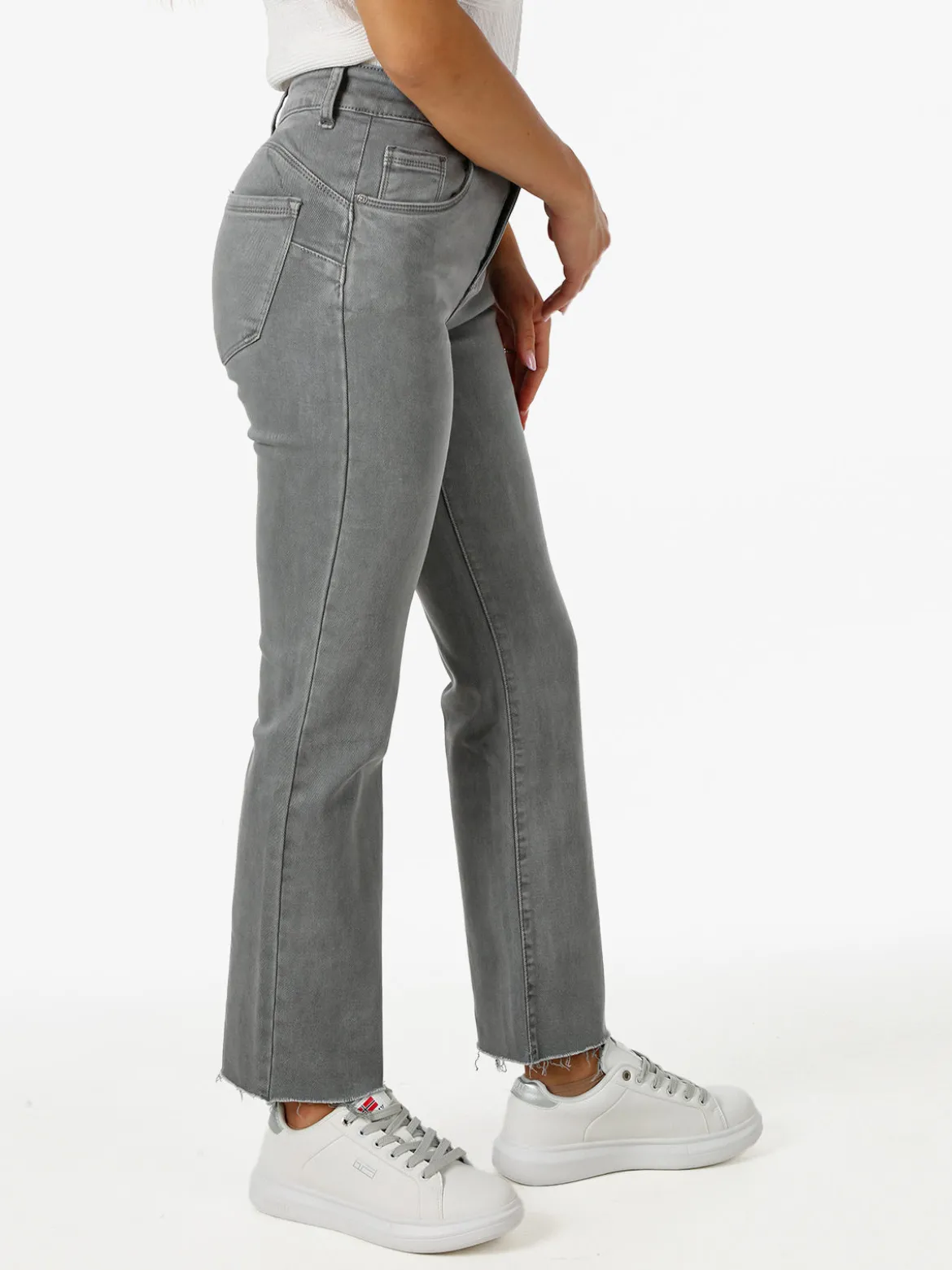 Solada Jeans donna cropped con finale taglio laser - grigio