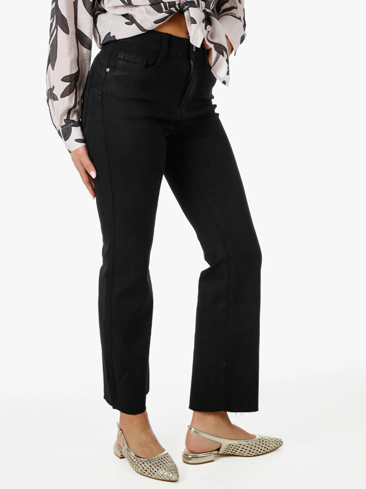 Solada Jeans donna cropped con finale taglio laser - nero