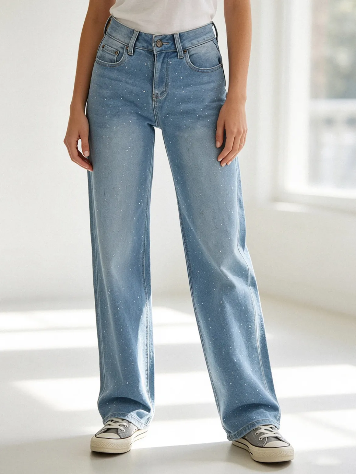 Solada Jeans donna wide leg con micro borchie - jeans