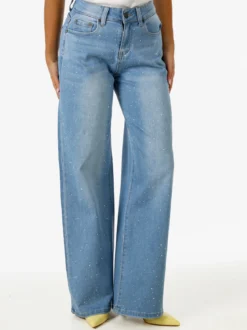 Solada Jeans donna wide leg con micro borchie - jeans