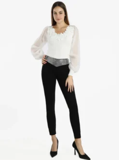 Solada Leggings eleganti donna con borchie luccicanti