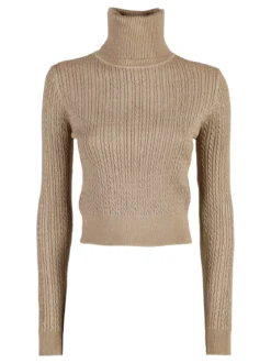 Solada Maglia dolcevita donna a trecce con lurex - marrone