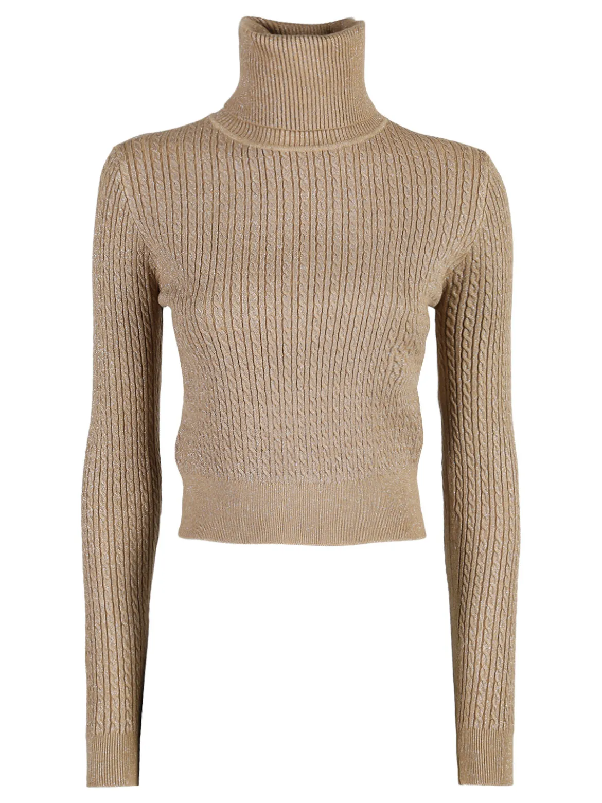 Solada Maglia dolcevita donna a trecce con lurex - marrone