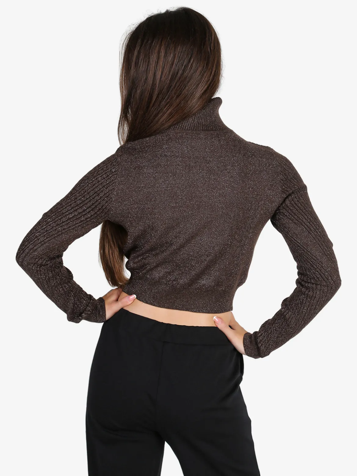 Solada Maglia dolcevita donna a trecce con lurex - moro