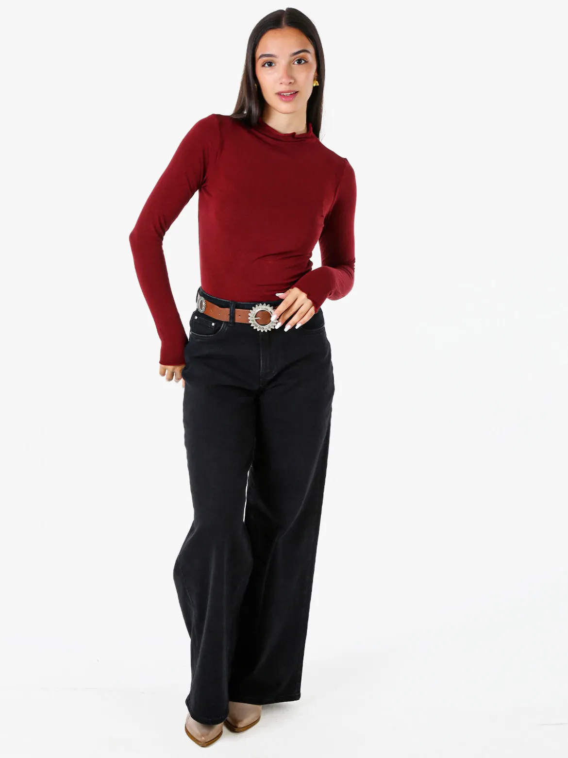 Solada Maglia donna accollata a maniche lunghe - bordeaux