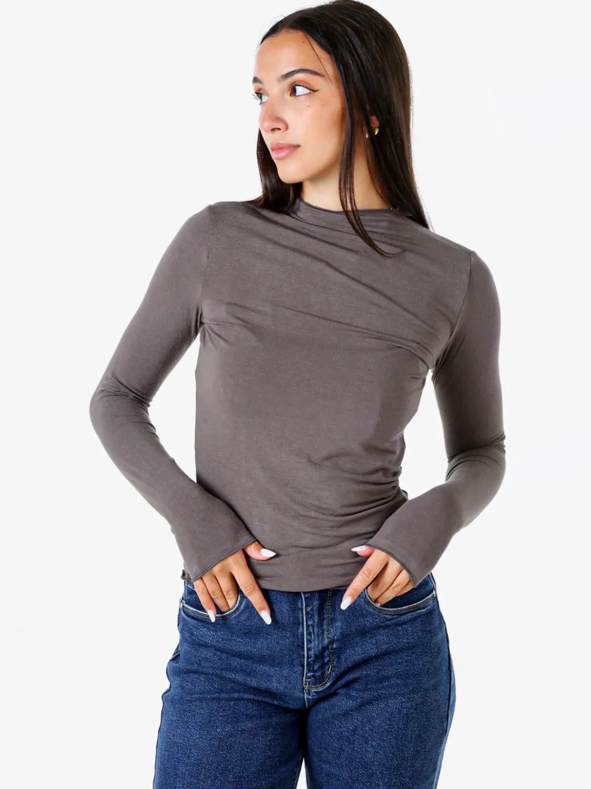 Solada Maglia donna accollata a maniche lunghe - grigio scuro