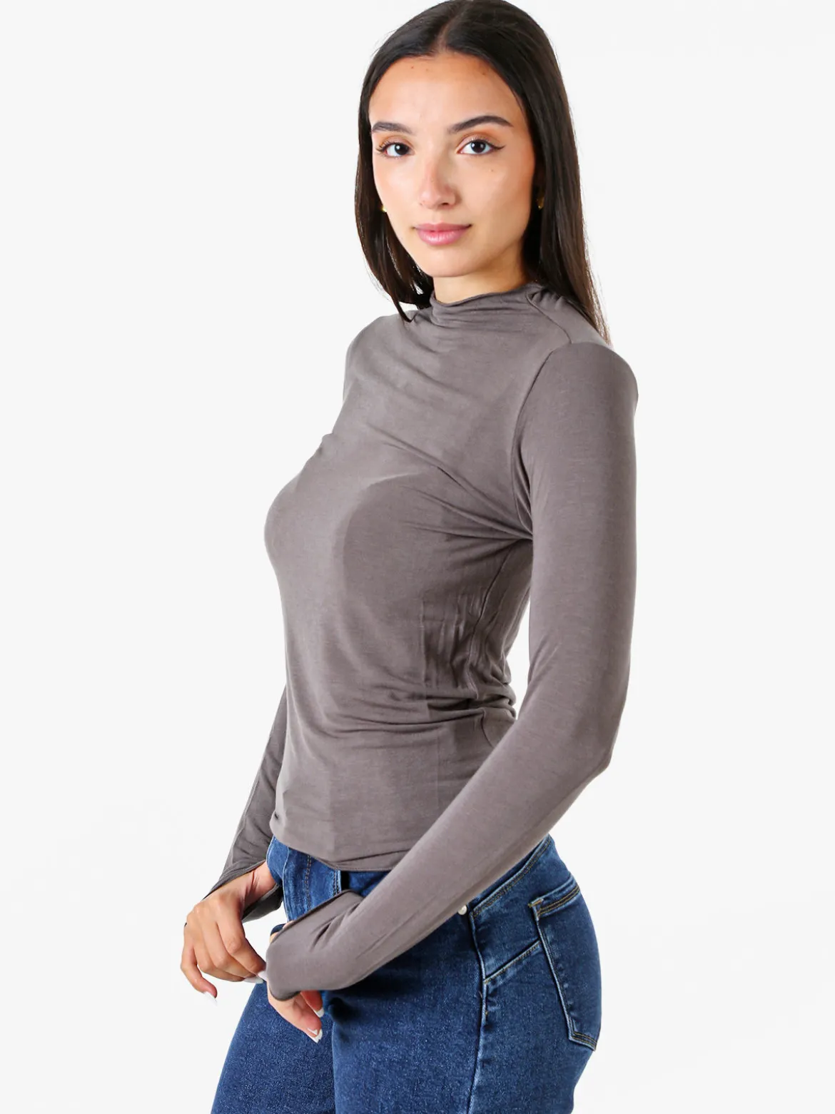 Solada Maglia donna accollata a maniche lunghe - grigio scuro