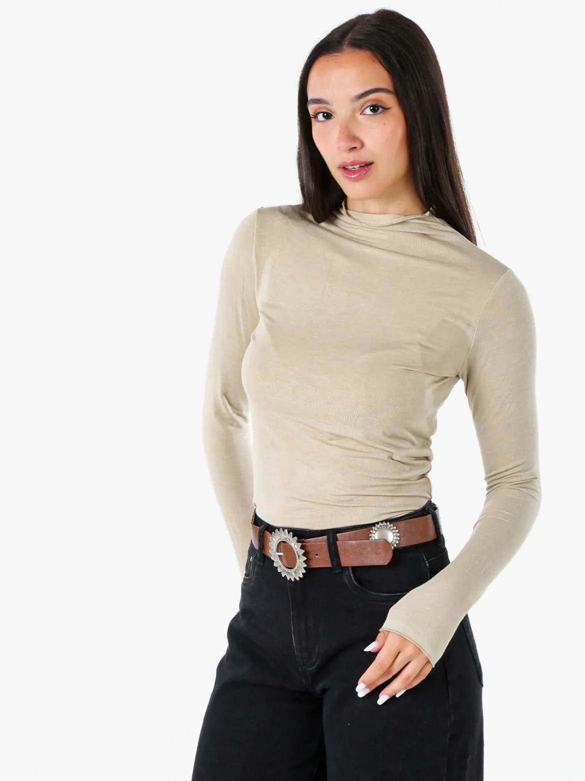 Solada Maglia donna accollata a maniche lunghe - khaki