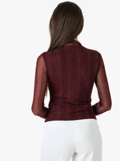 Solada Maglia donna accollata con maniche lunghe velate e dettagli lurex - bordeaux