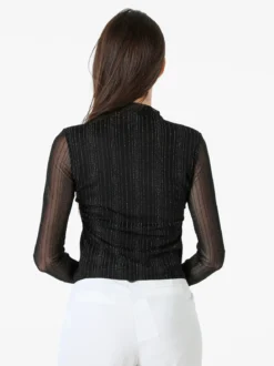 Solada Maglia donna accollata con maniche lunghe velate e dettagli lurex - nero
