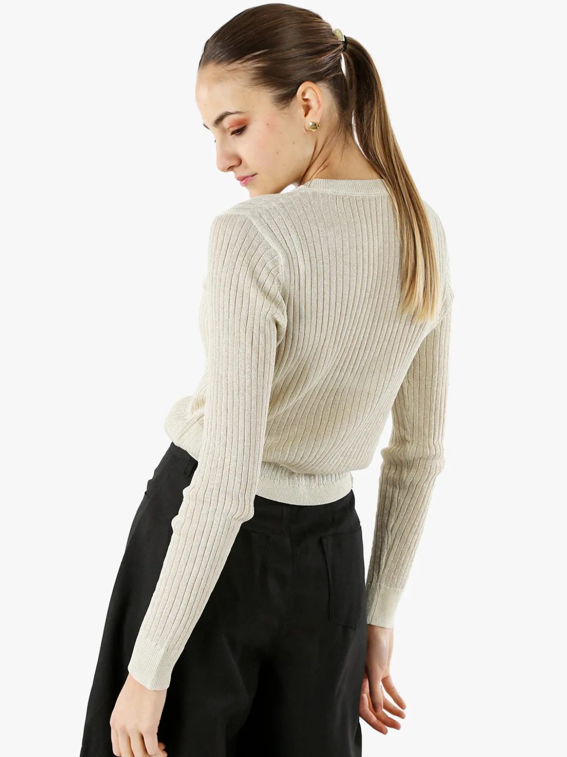 Solada Maglia donna a coste con lurex - beige