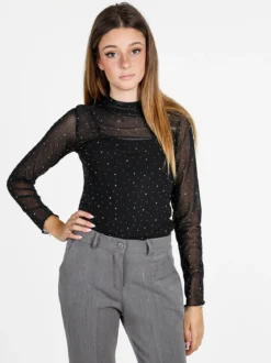 Solada Maglia donna a lupetto in microrete con borchie - nero