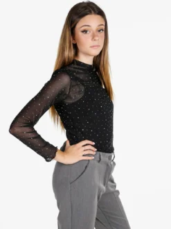 Solada Maglia donna a lupetto in microrete con borchie - nero
