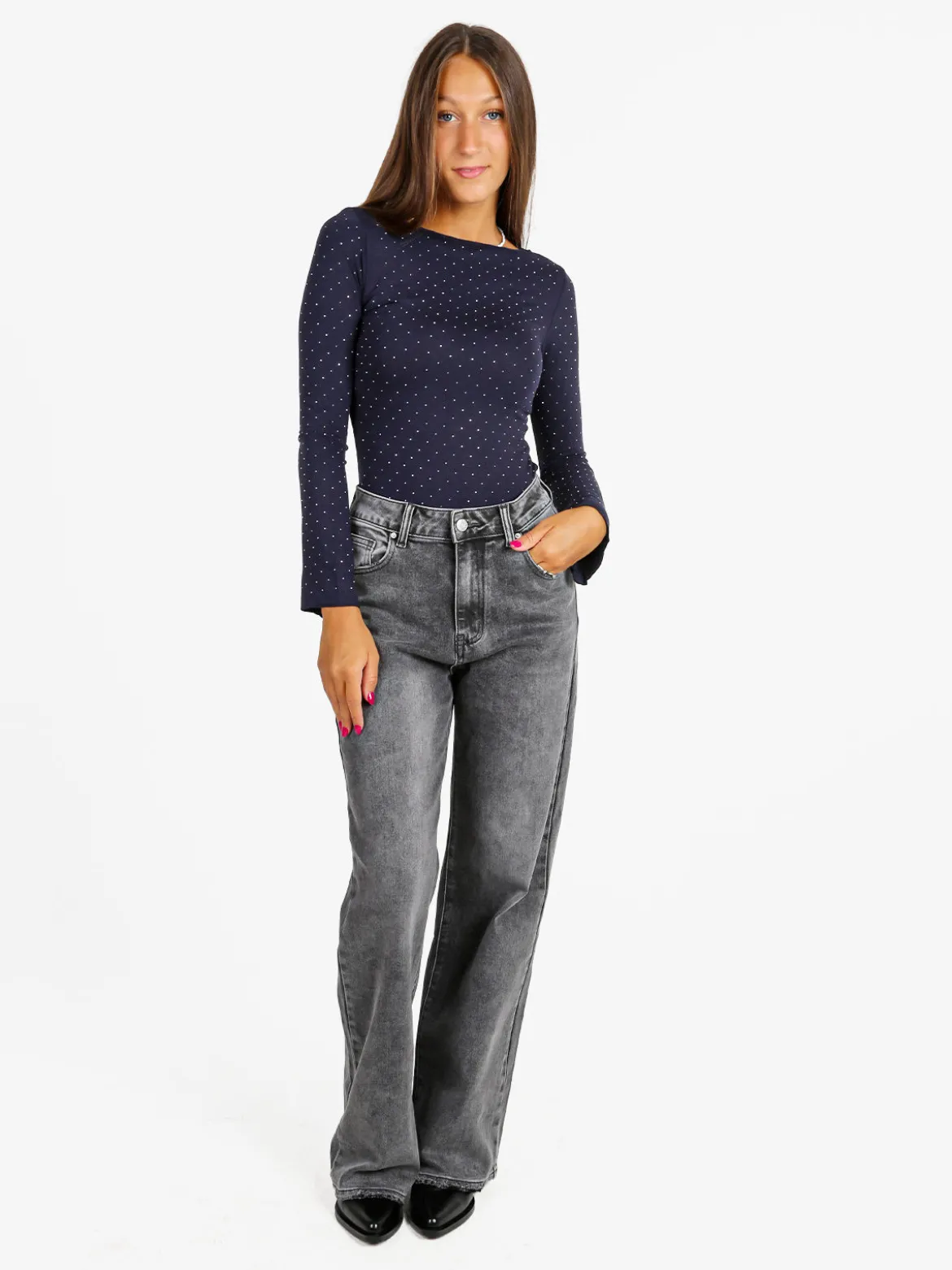 Solada Maglia donna a maniche lunghe con borchie - blu scuro
