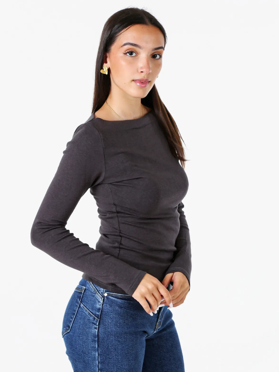 Solada Maglia donna a maniche lunghe con scollo a barchetta - grigio scuro